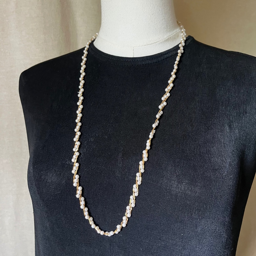 Napier Gold Tone Faux Pearl Twist Rope Long Necklace 30.5"